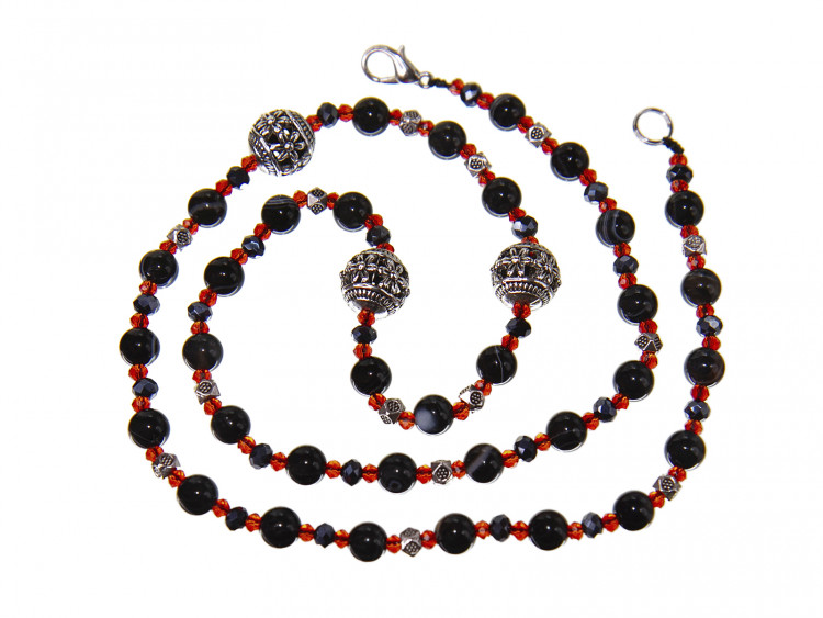 Бусы redrobe «Ночные цветы», агат, металл, стекло, 54 см